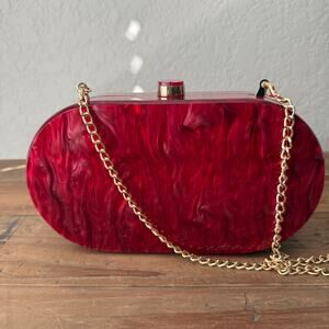 Women's Vici Juliette Red Marble Acrylic Hard Case Clutch Crossbody‎ NEW